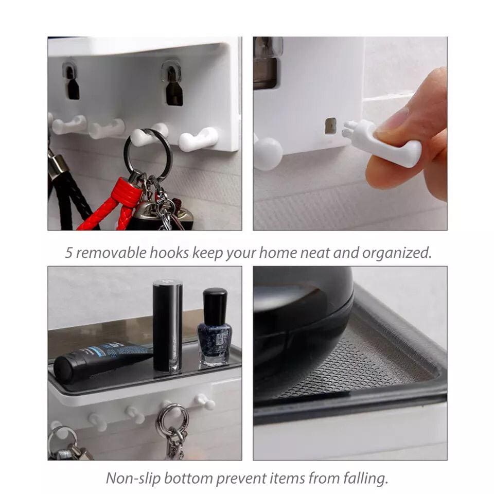 Self Adhesive Wall Storage Shelf with Hooks, Wall Mounted Organizer, No Drilling Hook Rack Storage Basket, Kitchen Storage Rack Self Adhesive Wall Storage Shelf with Hooks, Wall Mounted Organizer, No Drilling Hook Rack Storage Basket, Kitchen Storage Rack